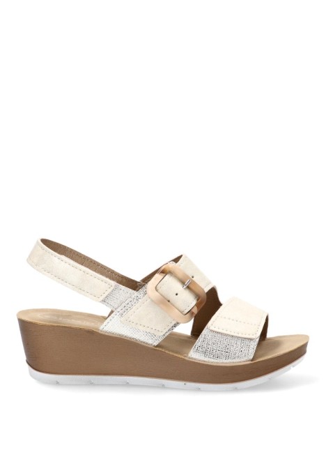 Sandalia cruzada blanca con cuña media de mujer RN32 Luna Collection
