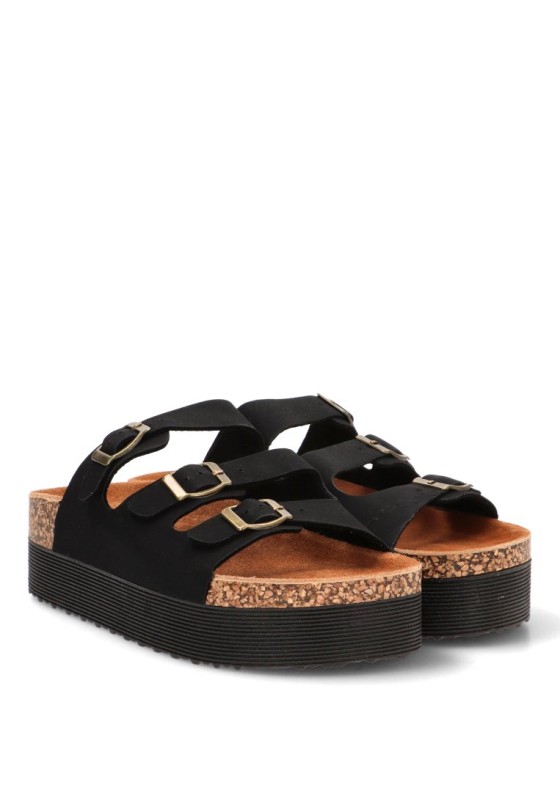 Sandalia negra con suela doble para mujer STAY 27-3048