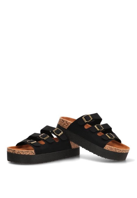 Sandalia negra con suela doble para mujer STAY 27-3048
