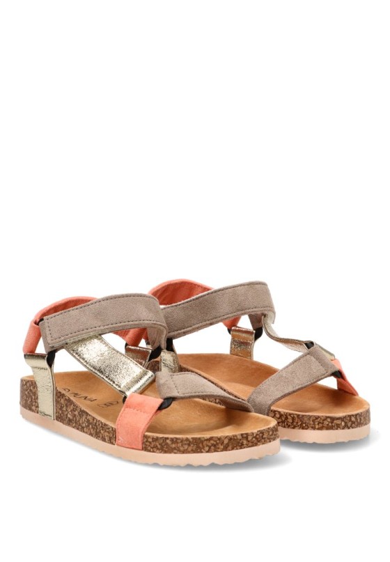 Sandalia color oro con cierre de velcro y suela plana para mujer STAY 27-1223