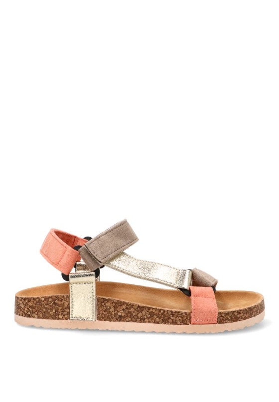 Sandalia color oro con cierre de velcro y suela plana para mujer STAY 27-1223