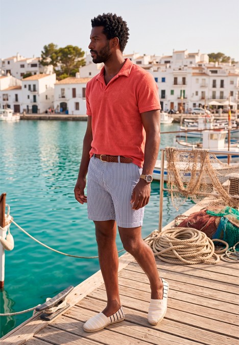 Esparteña valenciana textil con suela plana a rayas azul marino y blanco de hombre SILBON 1021401012
