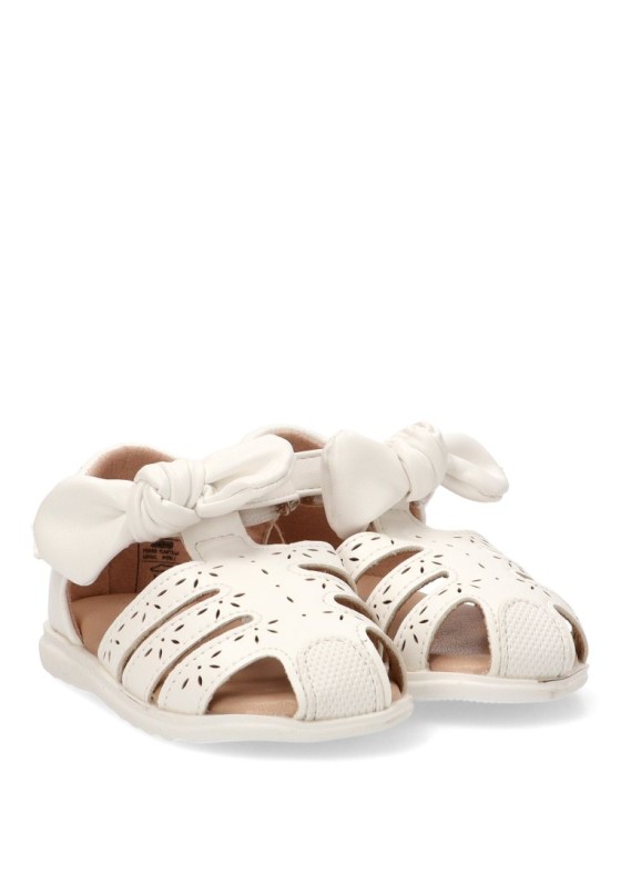 Sandalia blanca para niña ETIKA 13743 con lazo y suela plana