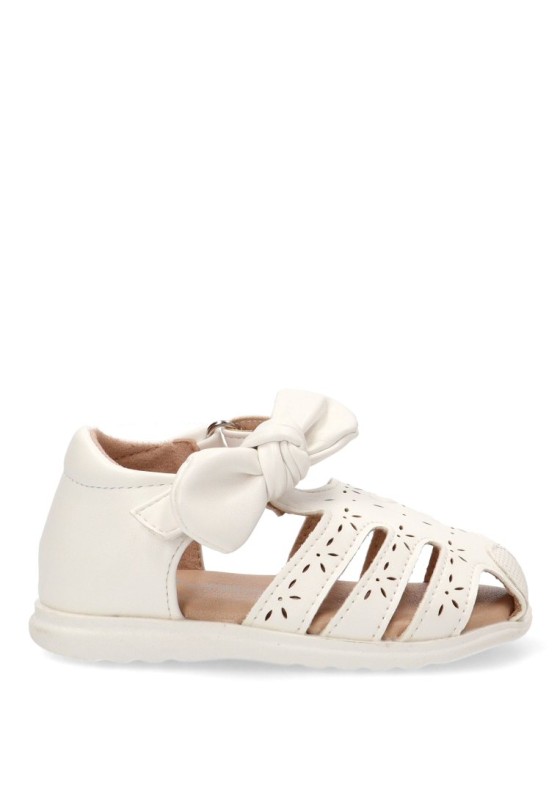Sandalia blanca para niña ETIKA 13743 con lazo y suela plana