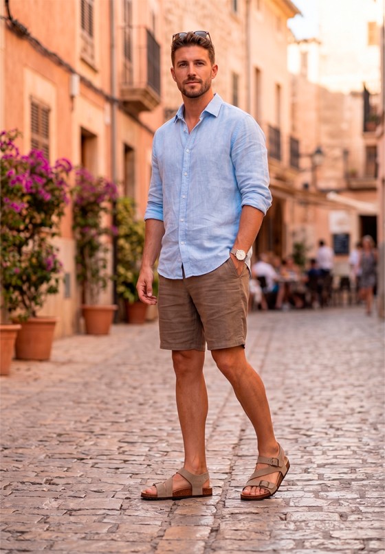 Sandalia ETIKA 41021 para hombre con hebilla, suela plana y material sintético en taupe
