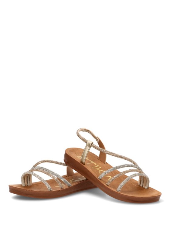 Sandalia ETIKA 10158 en multi oro con tiras brillo y suela plana