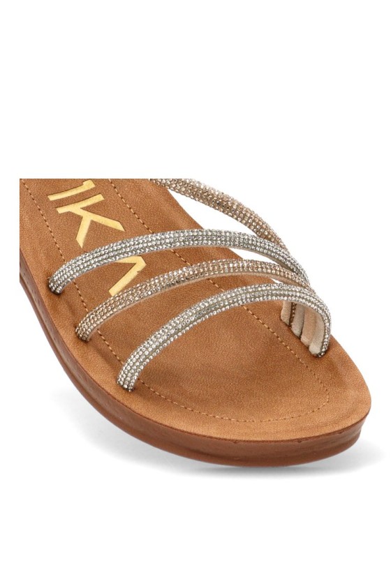Sandalia ETIKA 10158 en multi oro con tiras brillo y suela plana
