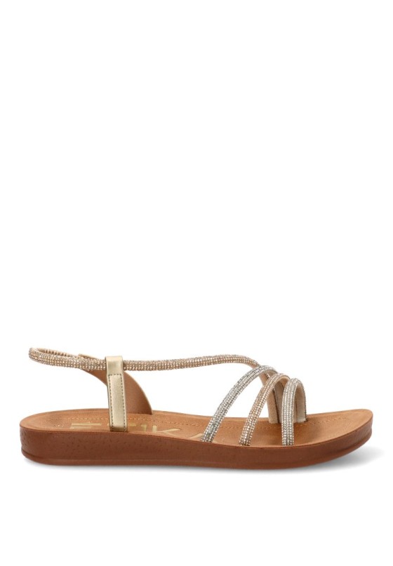 Sandalia ETIKA 10158 en multi oro con tiras brillo y suela plana