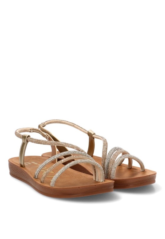 Sandalia ETIKA 10158 en multi oro con tiras brillo y suela plana