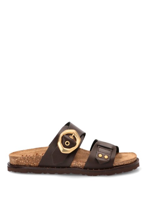 Sandalia con suela plana de mujer YOKONO BOLUS-254 en piel chocolate
