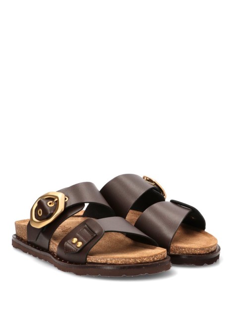 Sandalia con suela plana de mujer YOKONO BOLUS-254 en piel chocolate