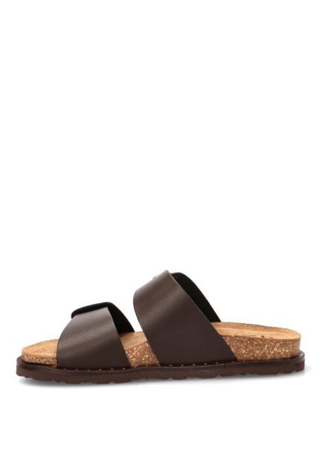Sandalia con suela plana de mujer YOKONO BOLUS-254 en piel chocolate