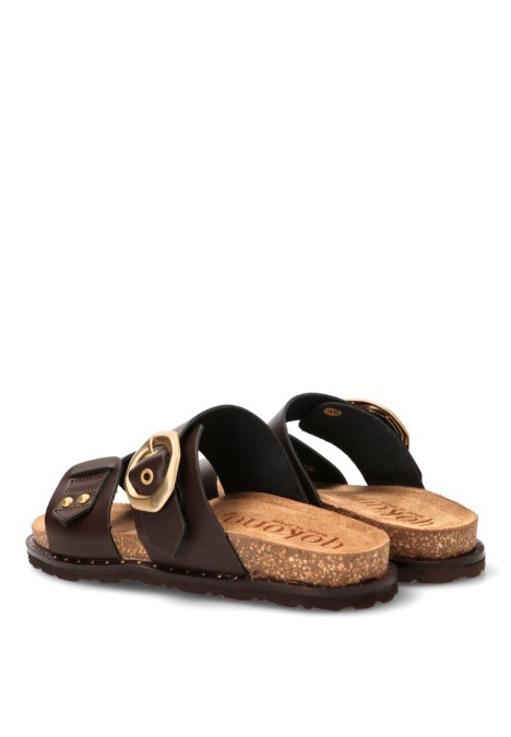 Sandalia con suela plana de mujer YOKONO BOLUS-254 en piel chocolate