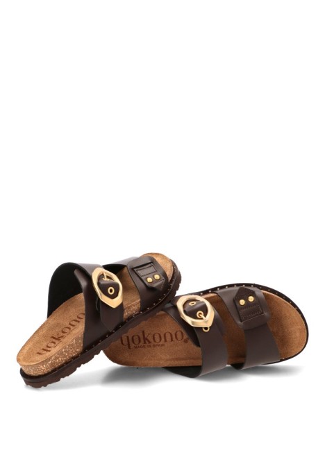 Sandalia con suela plana de mujer YOKONO BOLUS-254 en piel chocolate