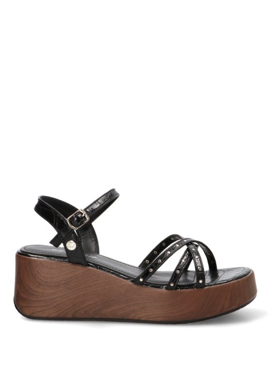Sandalia negra con cuña media para mujer ISTERIA 1111