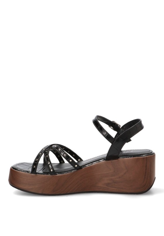 Sandalia negra con cuña media para mujer ISTERIA 1111