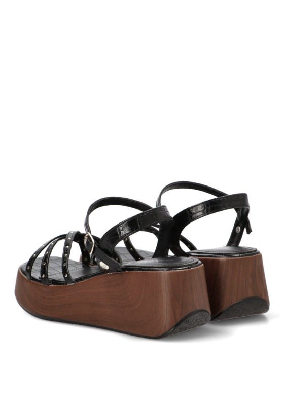 Sandalia negra con cuña media para mujer ISTERIA 1111
