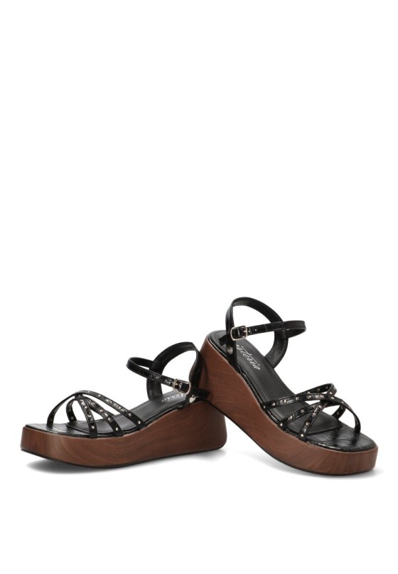 Sandalia negra con cuña media para mujer ISTERIA 1111