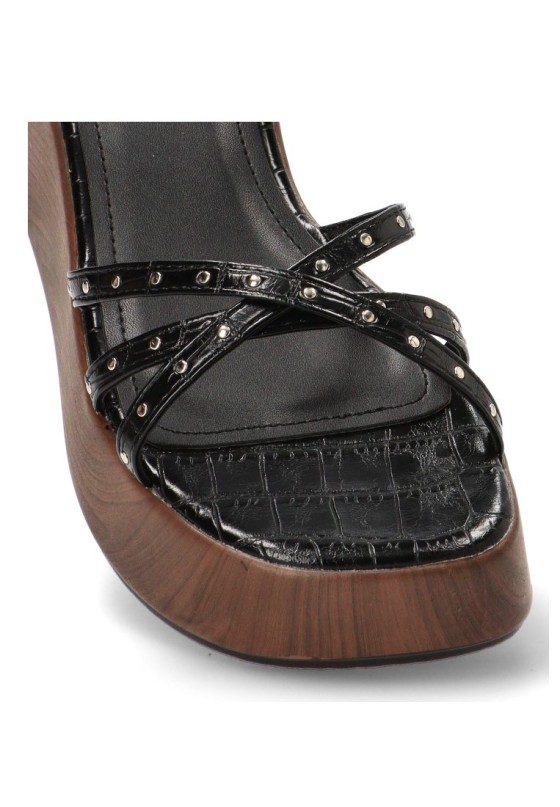 Sandalia negra con cuña media para mujer ISTERIA 1111