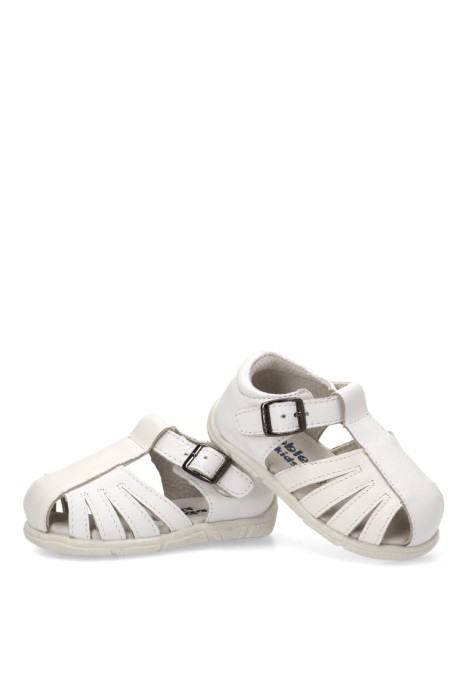Sandalia con suela plana de niño BUBBLE BOBBLE A3316 en piel blanca