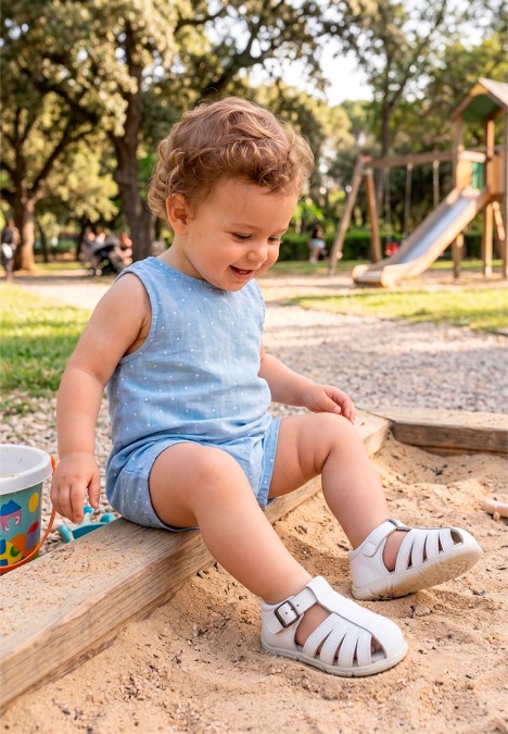 Sandalia con suela plana de niño BUBBLE BOBBLE A3316 en piel blanca