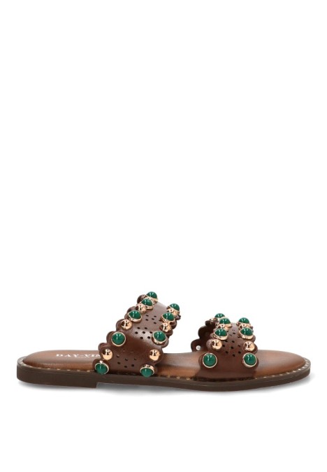 Sandalia con piedras y suela plana de mujer HS-32