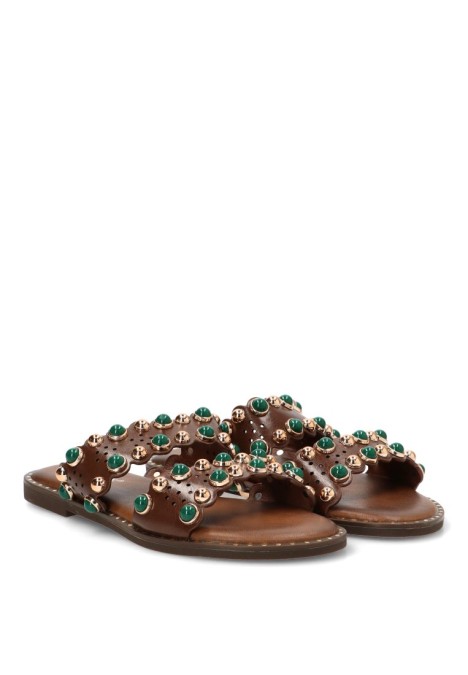 Sandalia con piedras y suela plana de mujer HS-32