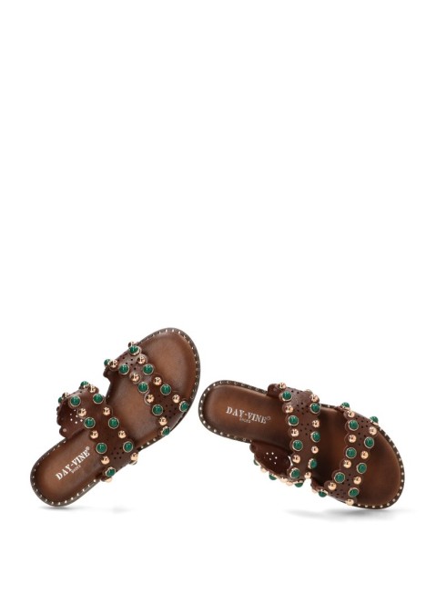 Sandalia con piedras y suela plana de mujer HS-32