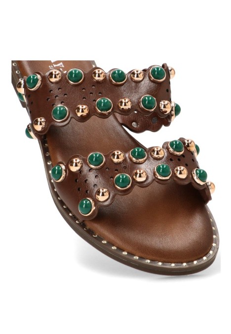 Sandalia con piedras y suela plana de mujer HS-32