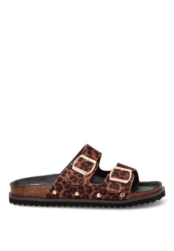 Sandalia leopardo de mujer ETIKA 10096 con hebillas y suela plana