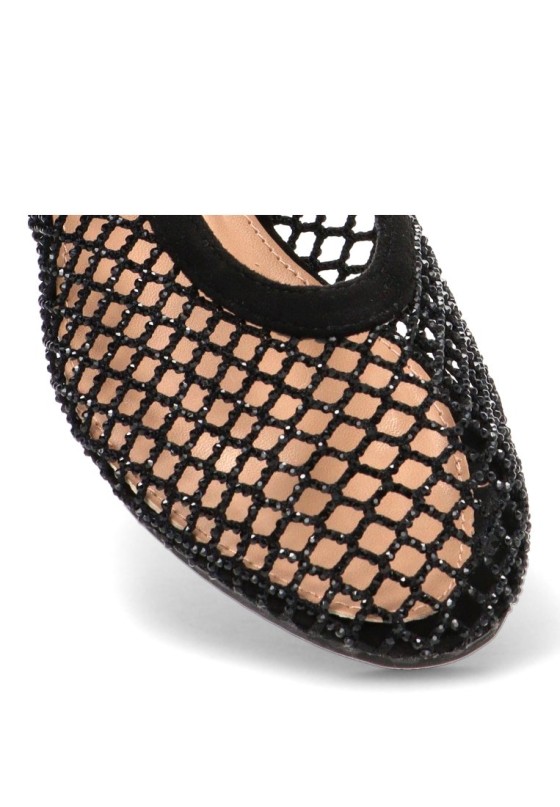 Bailarina negra con redecilla brillante y suela plana de mujer IDEAL SHOES 9861