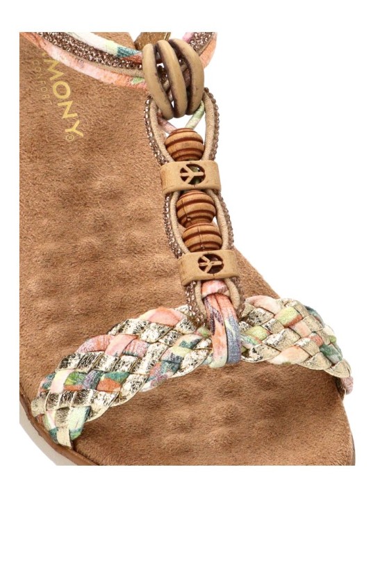 Sandalia con cuña media en color oro para mujer ARMONY 40016