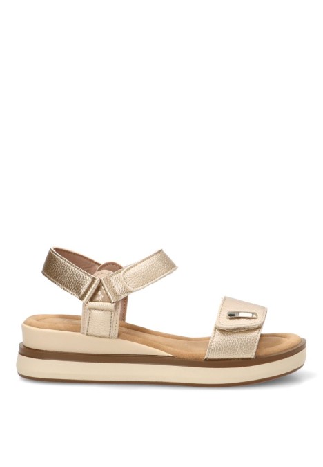 Sandalia oro con cuña media y cierre de velcro para mujer ARMONY 40022