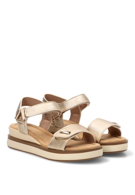 Sandalia oro con cuña media y cierre de velcro para mujer ARMONY 40022