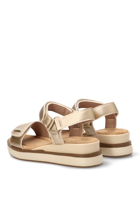 Sandalia oro con cuña media y cierre de velcro para mujer ARMONY 40022