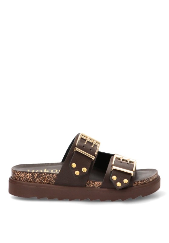 Sandalia en piel marrón de mujer YOKONO TUNEZ-262