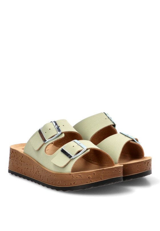 Sandalia cruzada verde de mujer Luna Collection PK44 cuña media