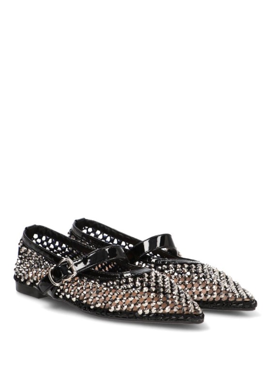 Bailarina negra con hebilla y suela plana de mujer IDEAL SHOES 9862