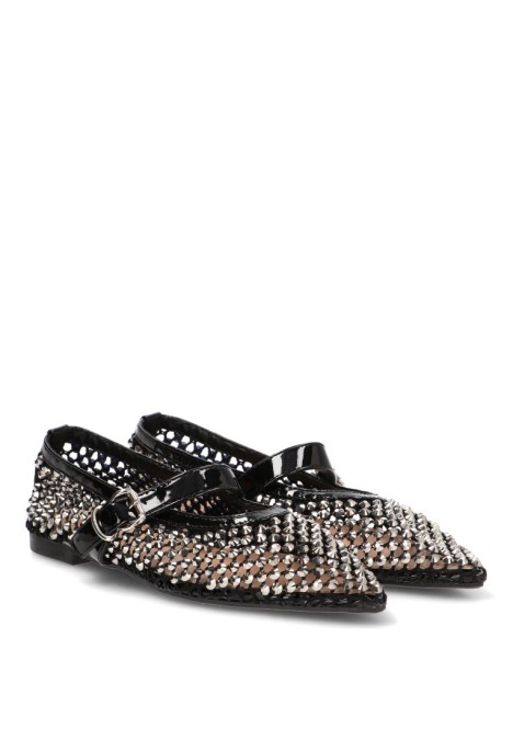 Bailarina negra con hebilla y suela plana de mujer IDEAL SHOES 9862