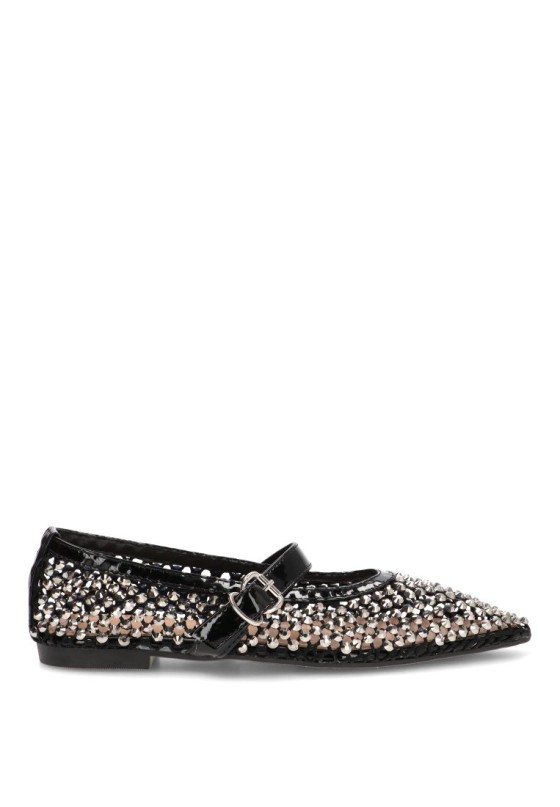 Bailarina negra con hebilla y suela plana de mujer IDEAL SHOES 9862