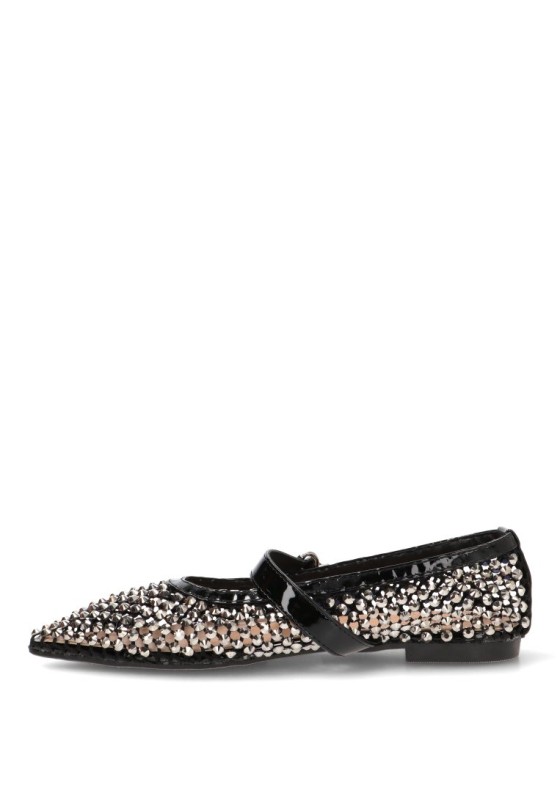 Bailarina negra con hebilla y suela plana de mujer IDEAL SHOES 9862