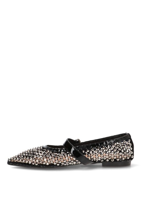 Bailarina negra con hebilla y suela plana de mujer IDEAL SHOES 9862
