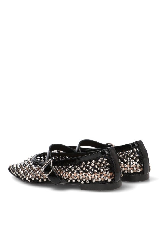 Bailarina negra con hebilla y suela plana de mujer IDEAL SHOES 9862