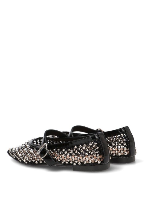 Bailarina negra con hebilla y suela plana de mujer IDEAL SHOES 9862