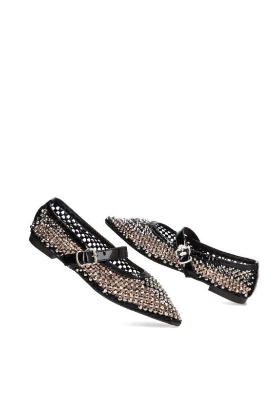 Bailarina negra con hebilla y suela plana de mujer IDEAL SHOES 9862