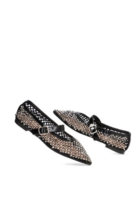 Bailarina negra con hebilla y suela plana de mujer IDEAL SHOES 9862