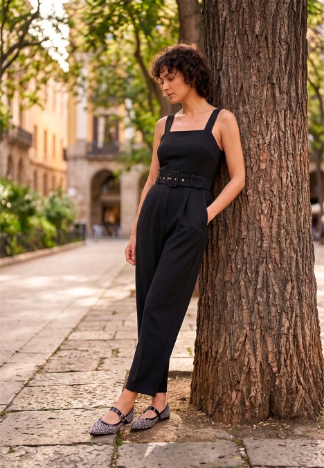 Bailarina negra con hebilla y suela plana de mujer IDEAL SHOES 9862