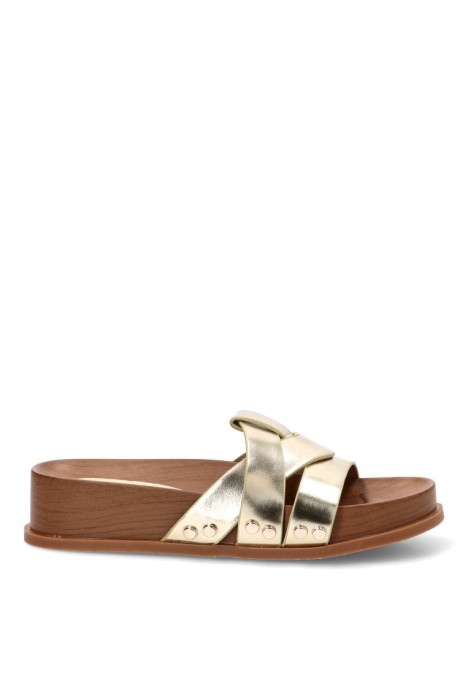 Sandalia de mujer TINAS 6385 oro sintetico suela plana