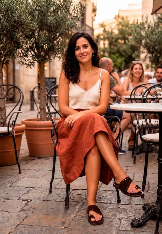 Sandalia plana de piel café para mujer DYNA
