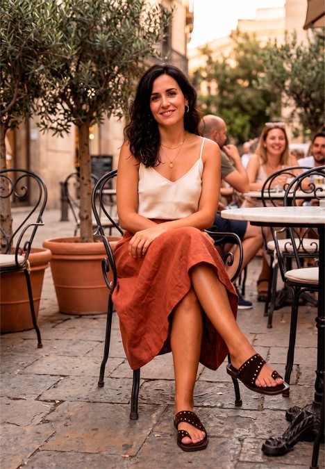 Sandalia plana de piel café para mujer DYNA